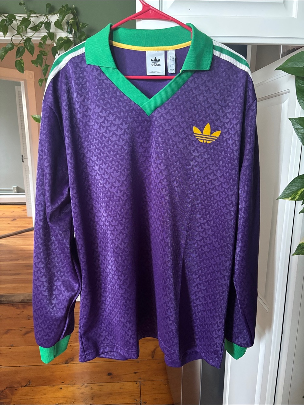 adidas Adicolor Heritage Purple Long Sleeve Jersey w/Green Trim and Yellow Logo